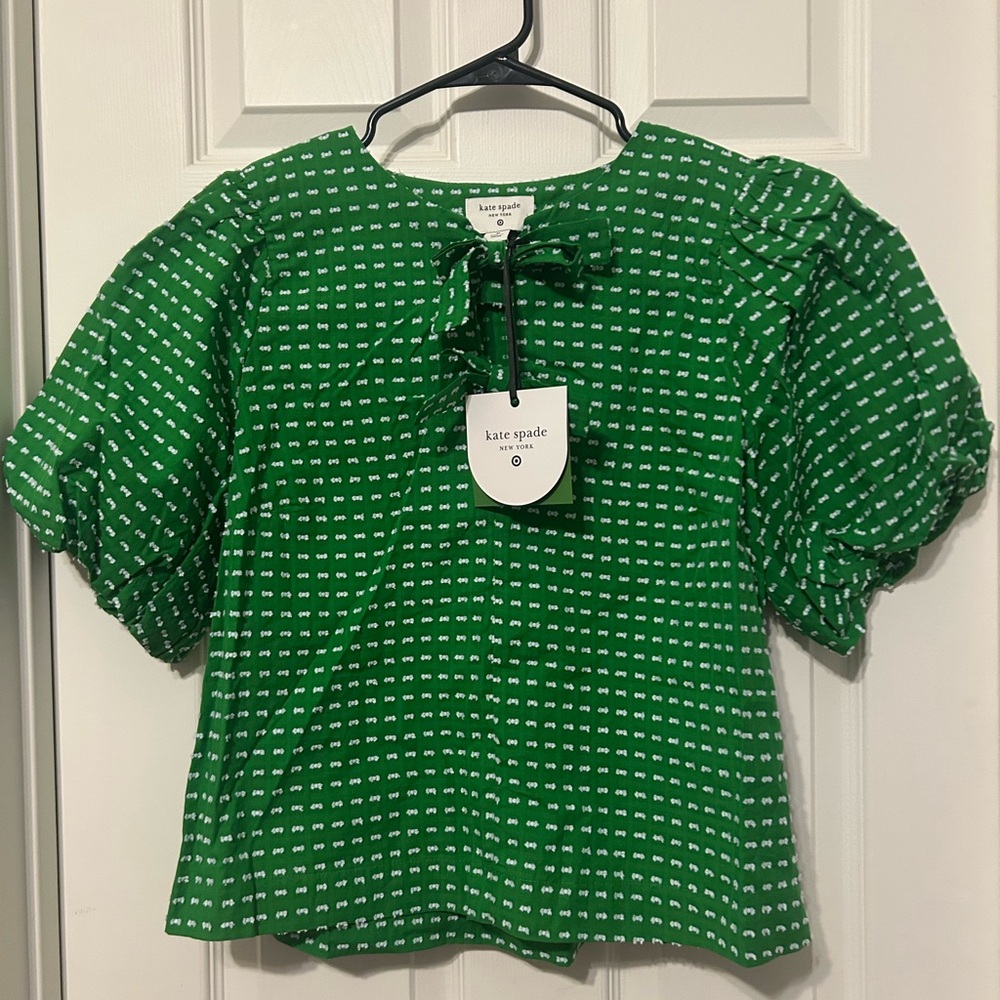 Kate Spade x Target Polka Dot Puff Short Sleeve Blouse Green